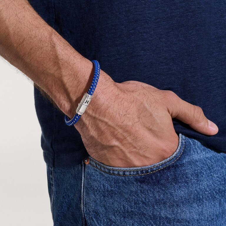 John Hardy Bracelet corde en acier émail Bleu XL