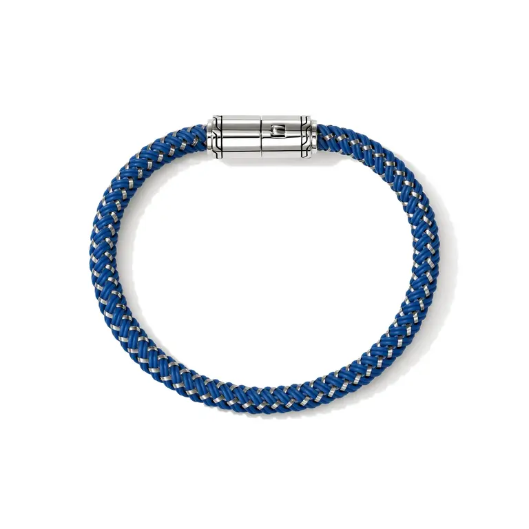 John Hardy Bracelet corde en acier émail Bleu XL