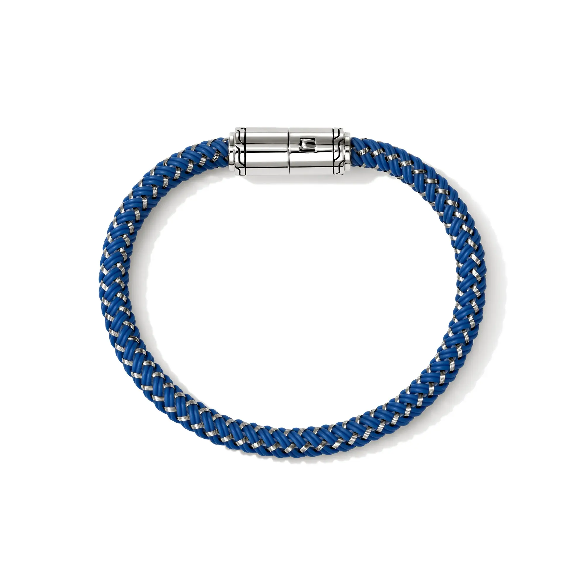 Brac. corde en acier et caout. fermoir arg. et émail Bleu XL
