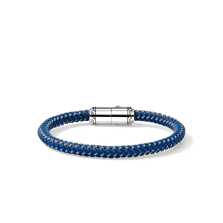 John Hardy Bracelet corde en acier émail Bleu XL