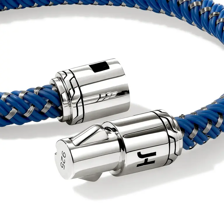John Hardy Bracelet corde en acier émail Bleu XL