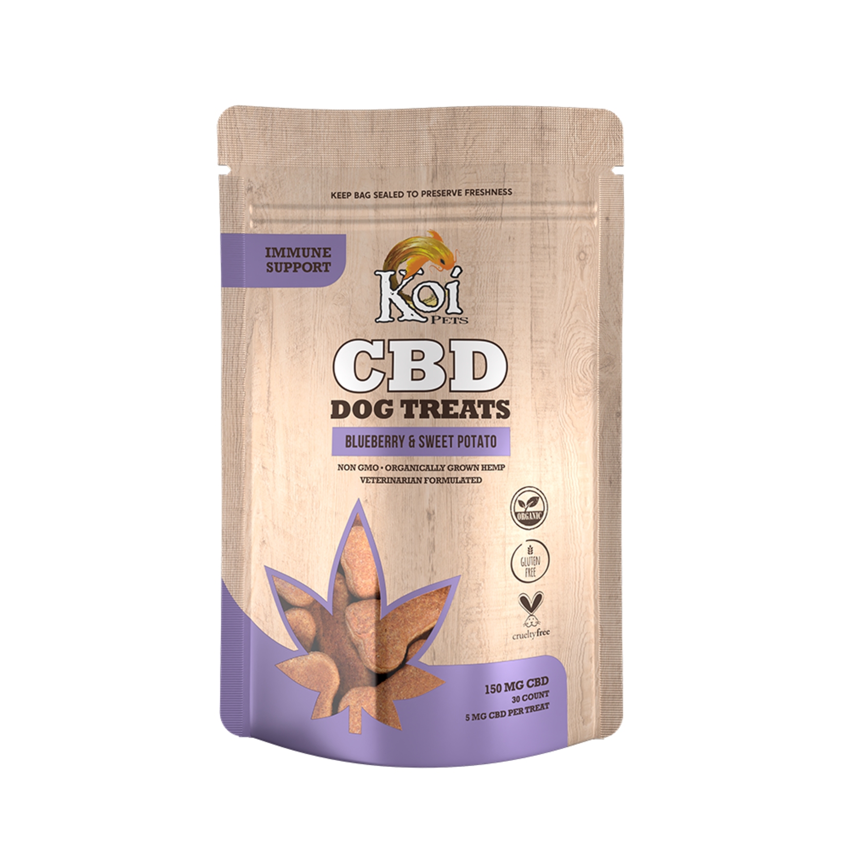 Koi CBD Dog Treats, Immune support, Blueberry & Sweet Potato, 30pcs, 150mg