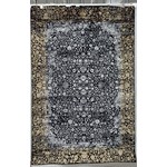 Tapis Moderne Vintage avec Bordure Abstraite Dorée et Fond Noir Dahlia 0444A