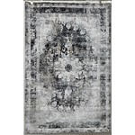 Vintage Classic Rug With Medaillon and Border Black Cream and Grey Dahlia 0591A