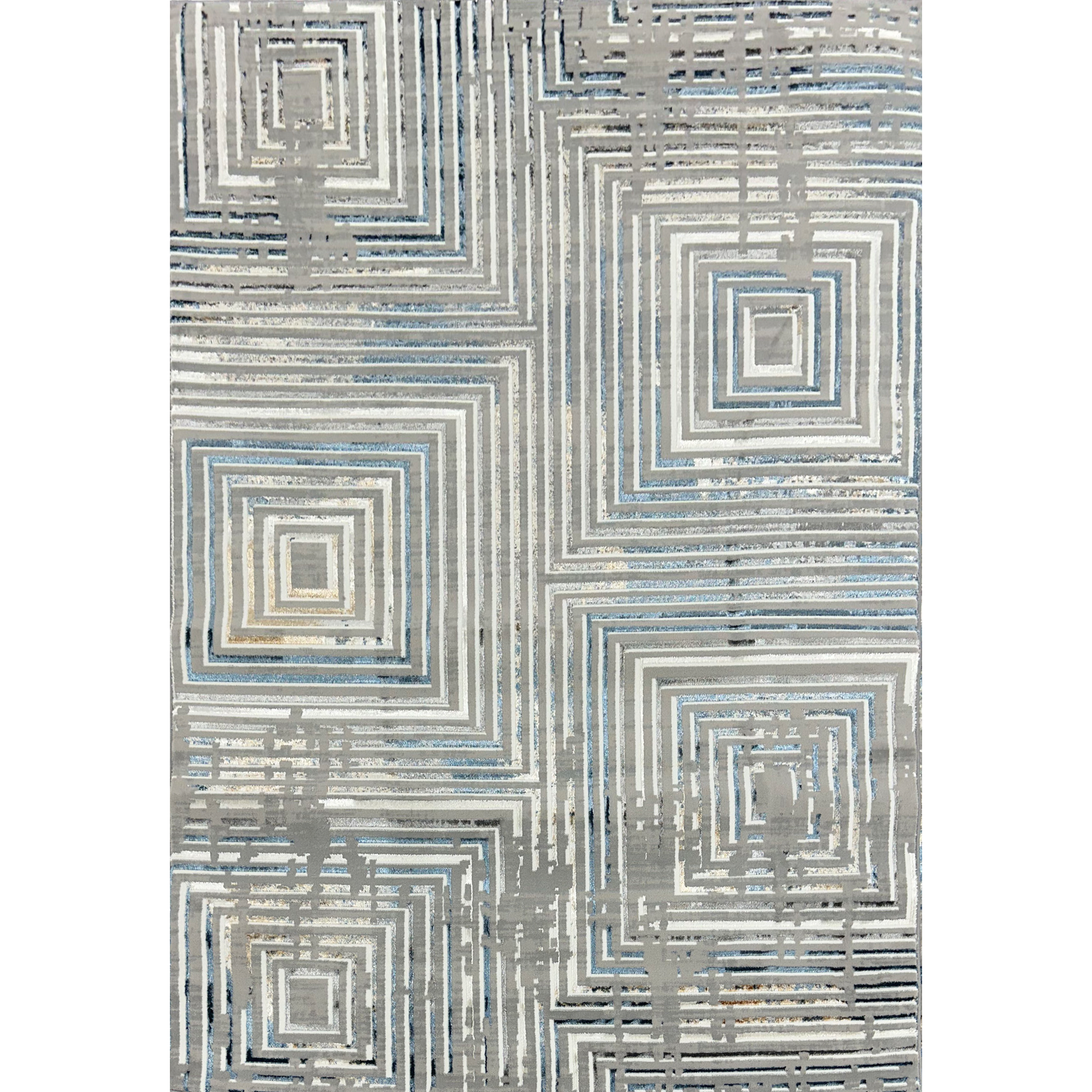 Antlanta Antlanta Collection Geometric Pattern Tile Area Rug - Beige, Grey & Blue 04110A