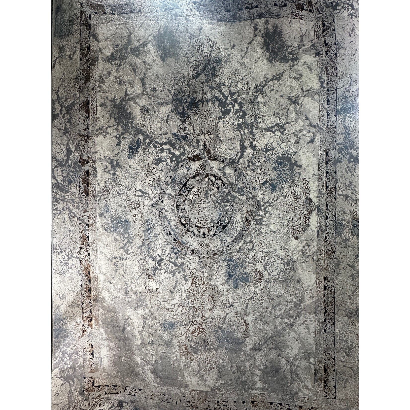 Isfehan Lux Taj Collection Modern Classic Area Rug - Blue, Grey & Cream