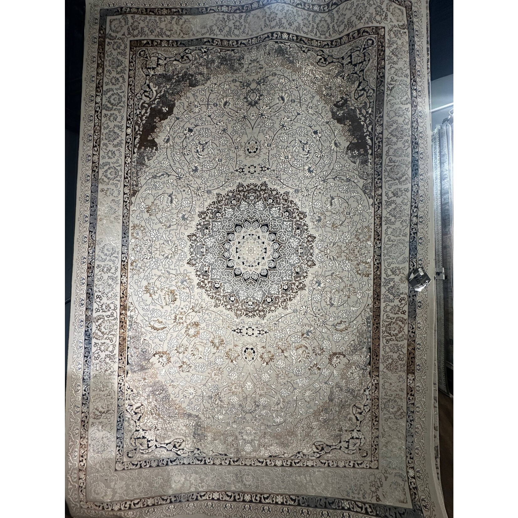Isfehan Lux Tapis de la collection Taj - Classique 1139B, Beige, Marron, Crème, Gris Polyester