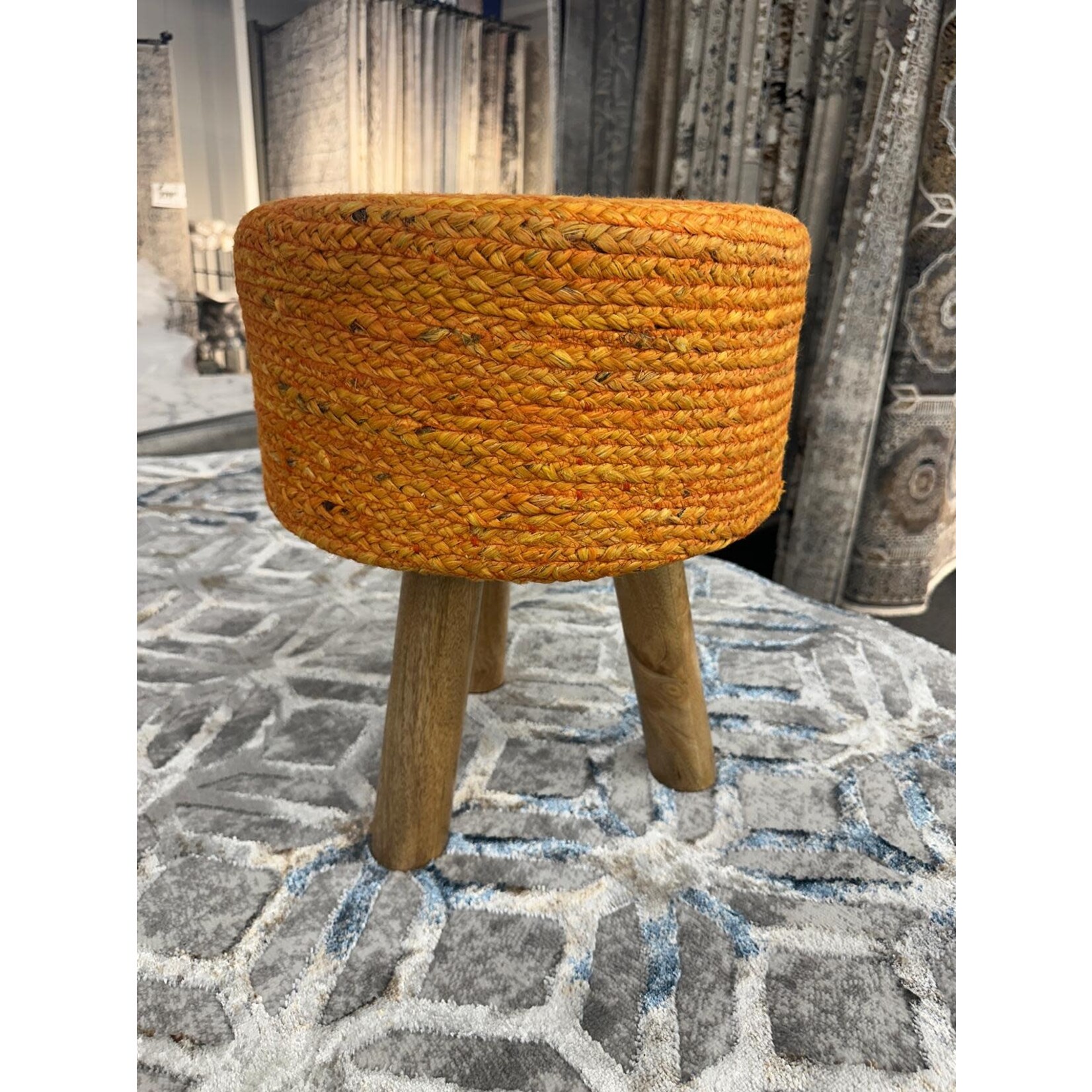 ZEN ZEN-951 Wooden Round Stool Upholstered Wool & Jute L-W-H: 35-35-40 cm