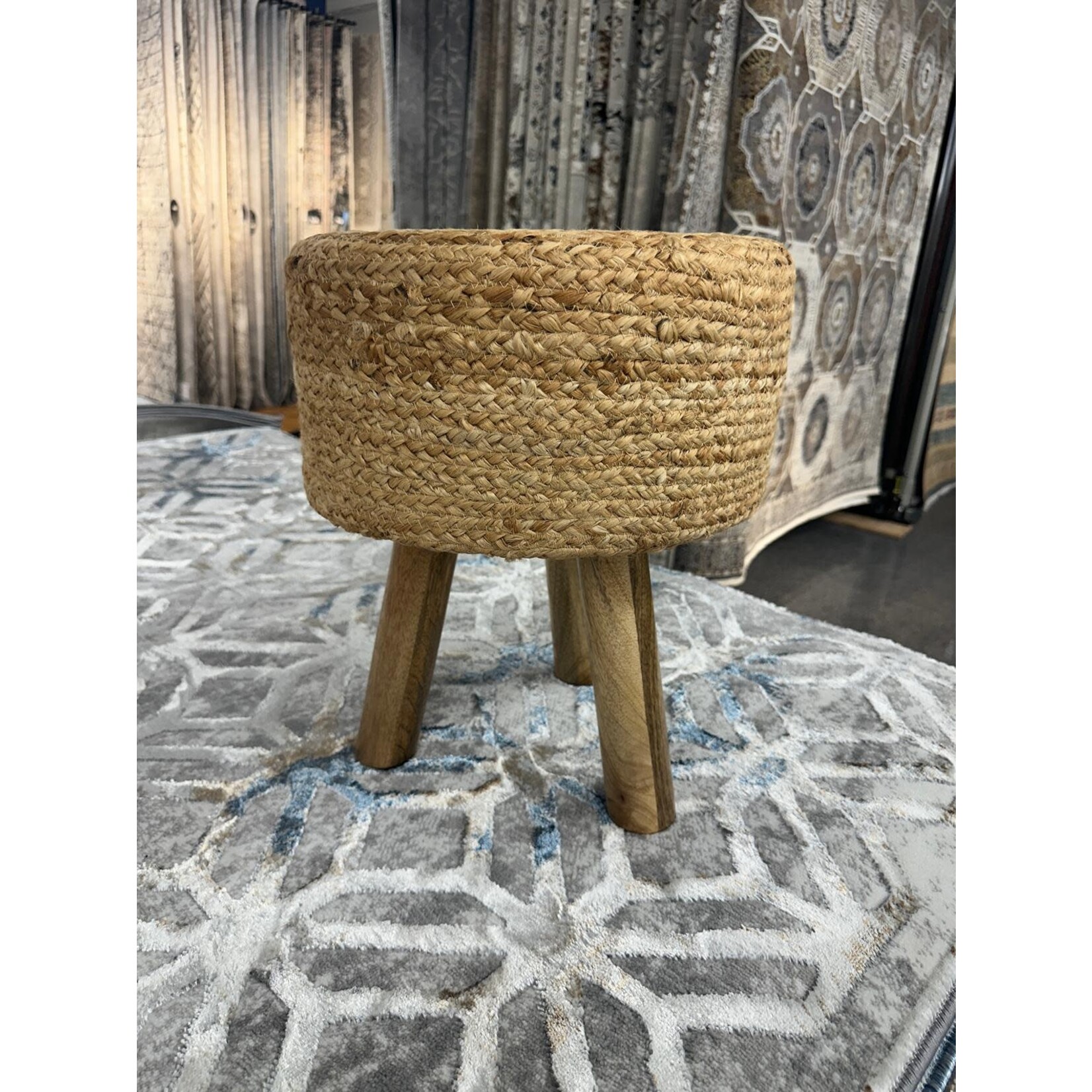 ZEN ZEN-950 Wooden Round Stool Upholstered Wool & Jute L-W-H: 35-35-40 cm