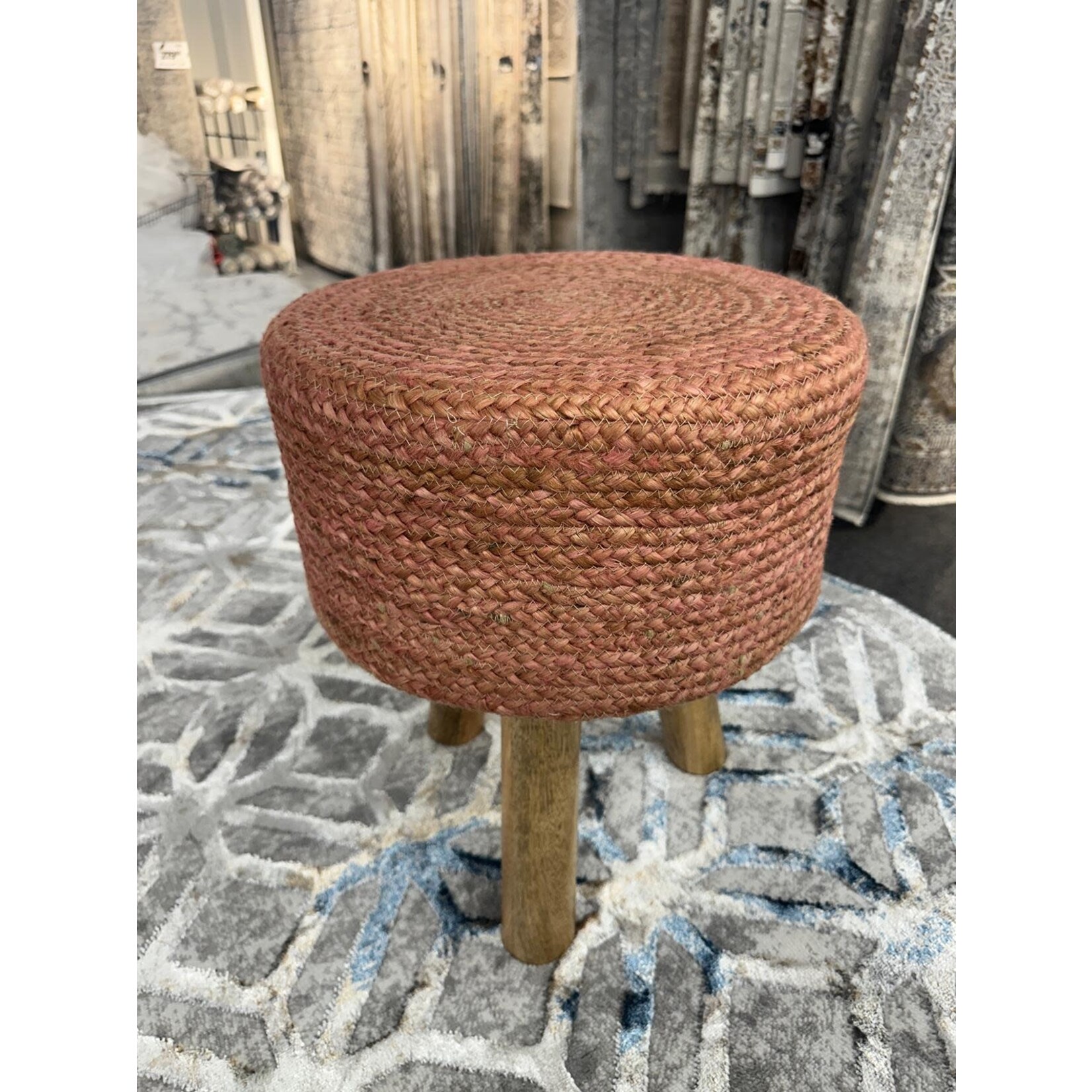 ZEN ZEN-952 Wooden Round Stool Upholstered Wool & Jute L-W-H: 35-35-40 cm