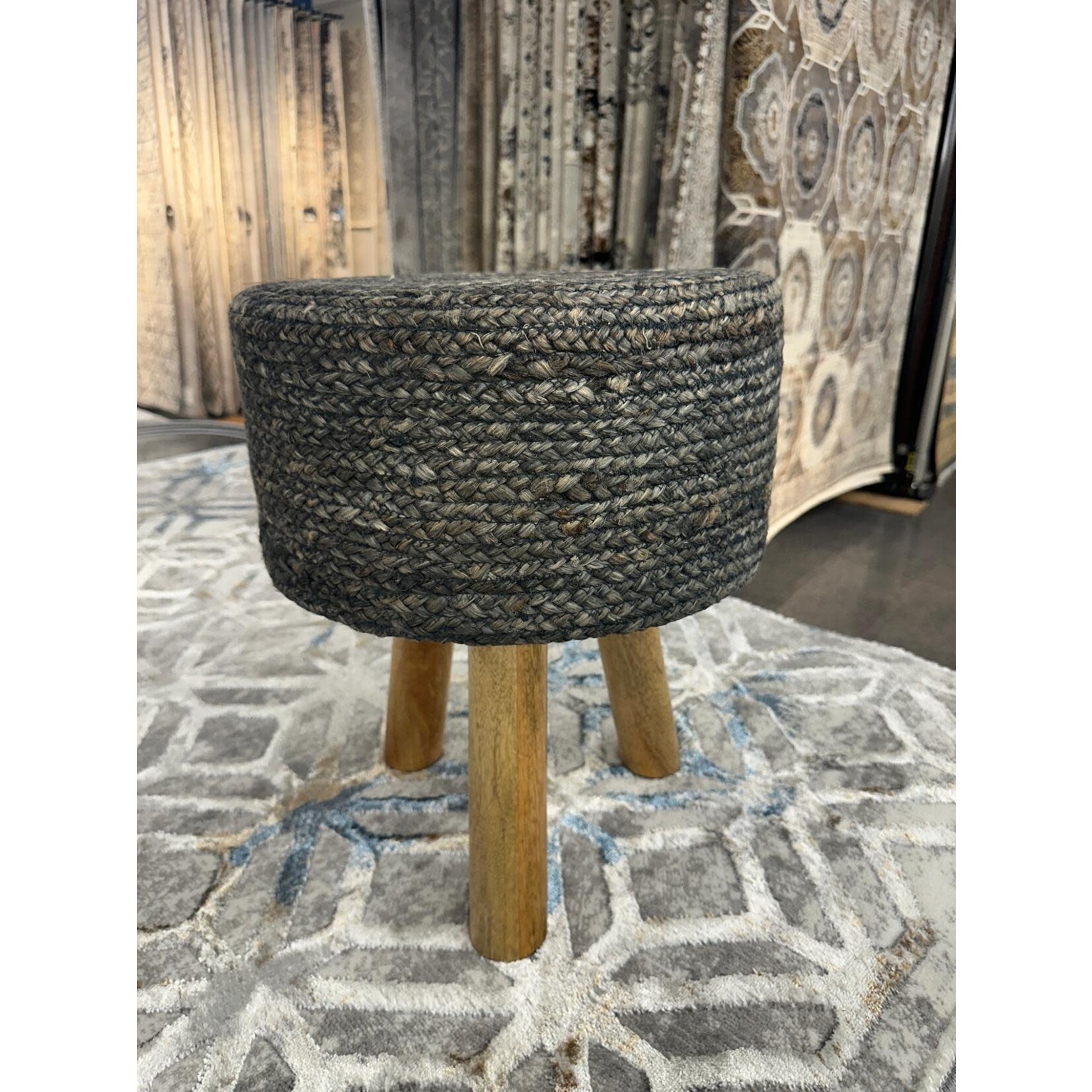 ZEN ZEN-954 Wooden Round Stool Upholstered Wool & Jute L-W-H: 35-35-40 cm