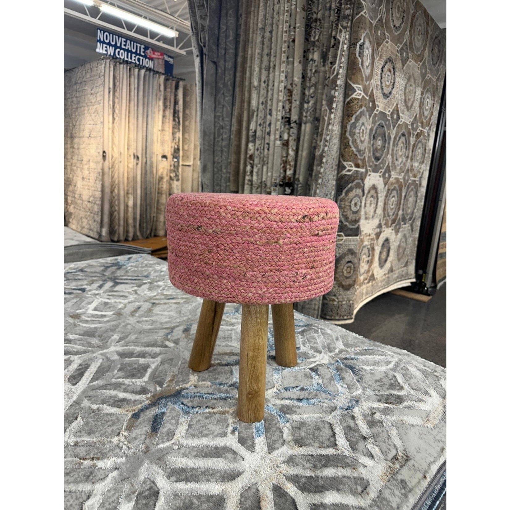 ZEN ZEN-957 Wooden Round Stool Upholstered Wool & Jute L-W-H: 35-35-40 cm