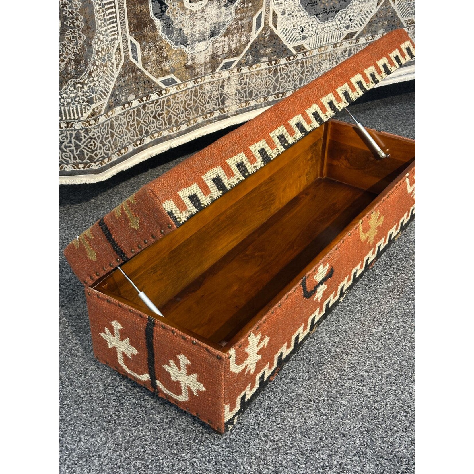 ZEN ZEN-613 Wooden Storage Bench Upholstered Wool & Jute L-W-H: 120-40-40 cm