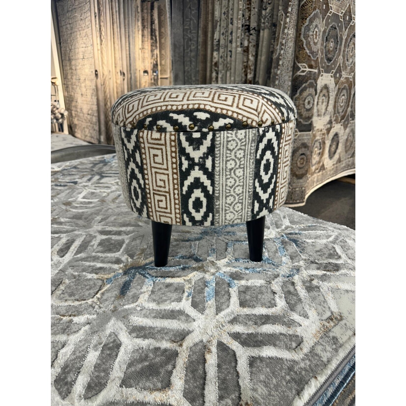 ZEN ZEN-660 Wooden Round Storage Stool Upholstered Cotton Print L-W-H: 40-40-40 cm