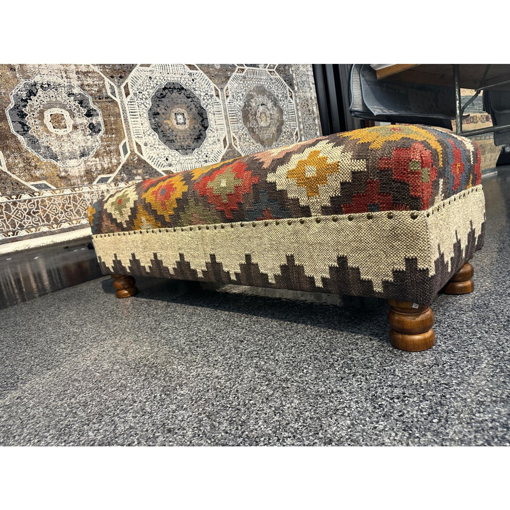 ZEN ZEN-647 Wooden Bench Upholstered Wool & Jute L-W-H: 120-40-40 cm