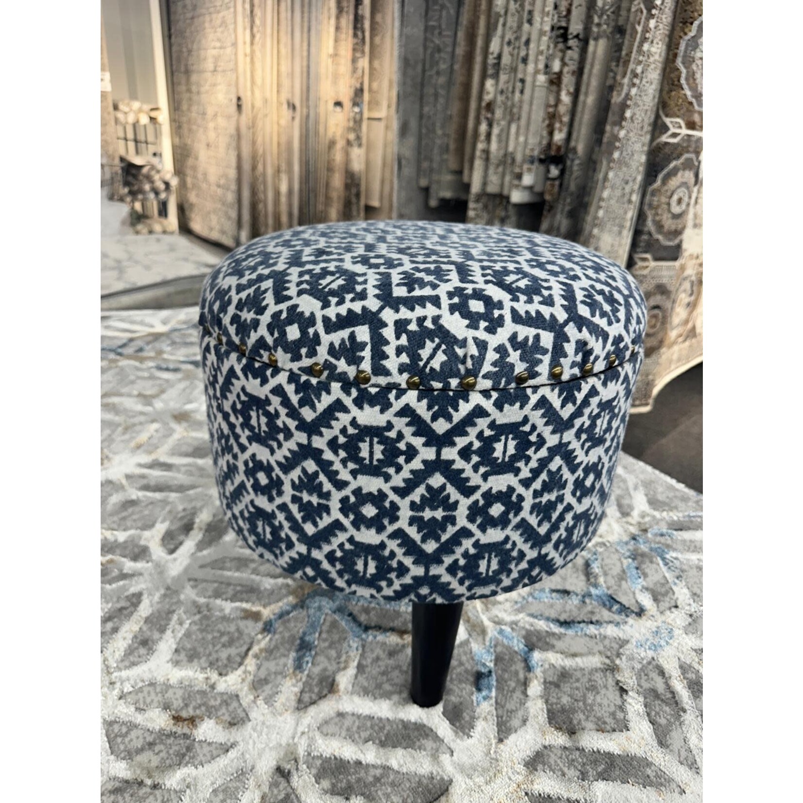 ZEN ZEN-661 Wooden Round Storage Stool Upholstered Cotton Print L-W-H: 40-40-40 cm