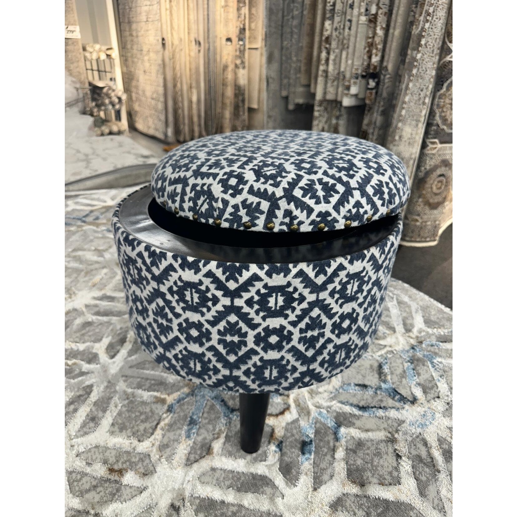 ZEN ZEN-661 Wooden Round Storage Stool Upholstered Cotton Print L-W-H: 40-40-40 cm