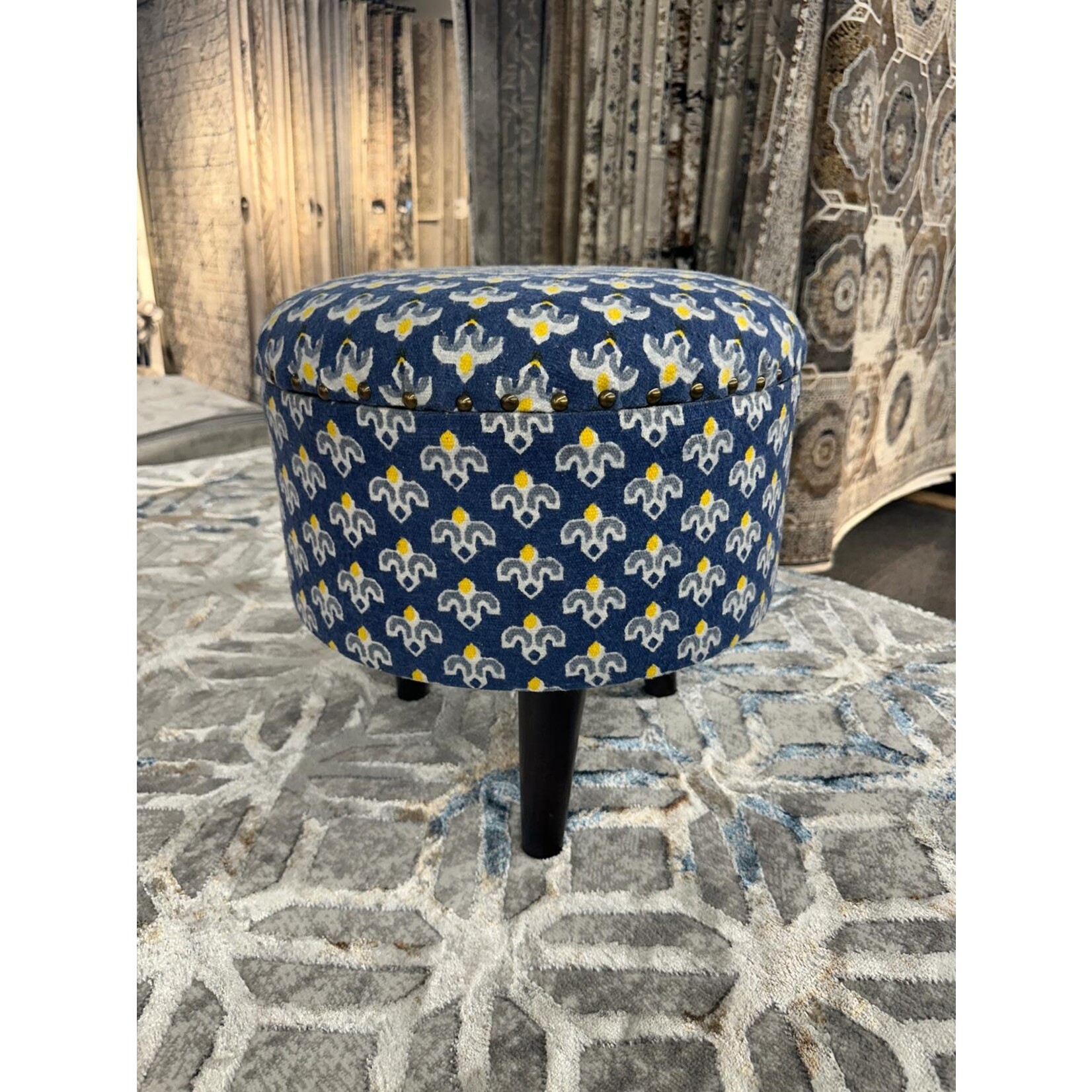 ZEN ZEN-662 Wooden Round Storage Stool Upholstered  Cotton Print L-W-H: 40-40-40 cm