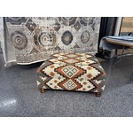 ZEN ZEN-869 Wooden Ottoman Upholstered Wool & Jute L-W-H: 100-100-45 cm