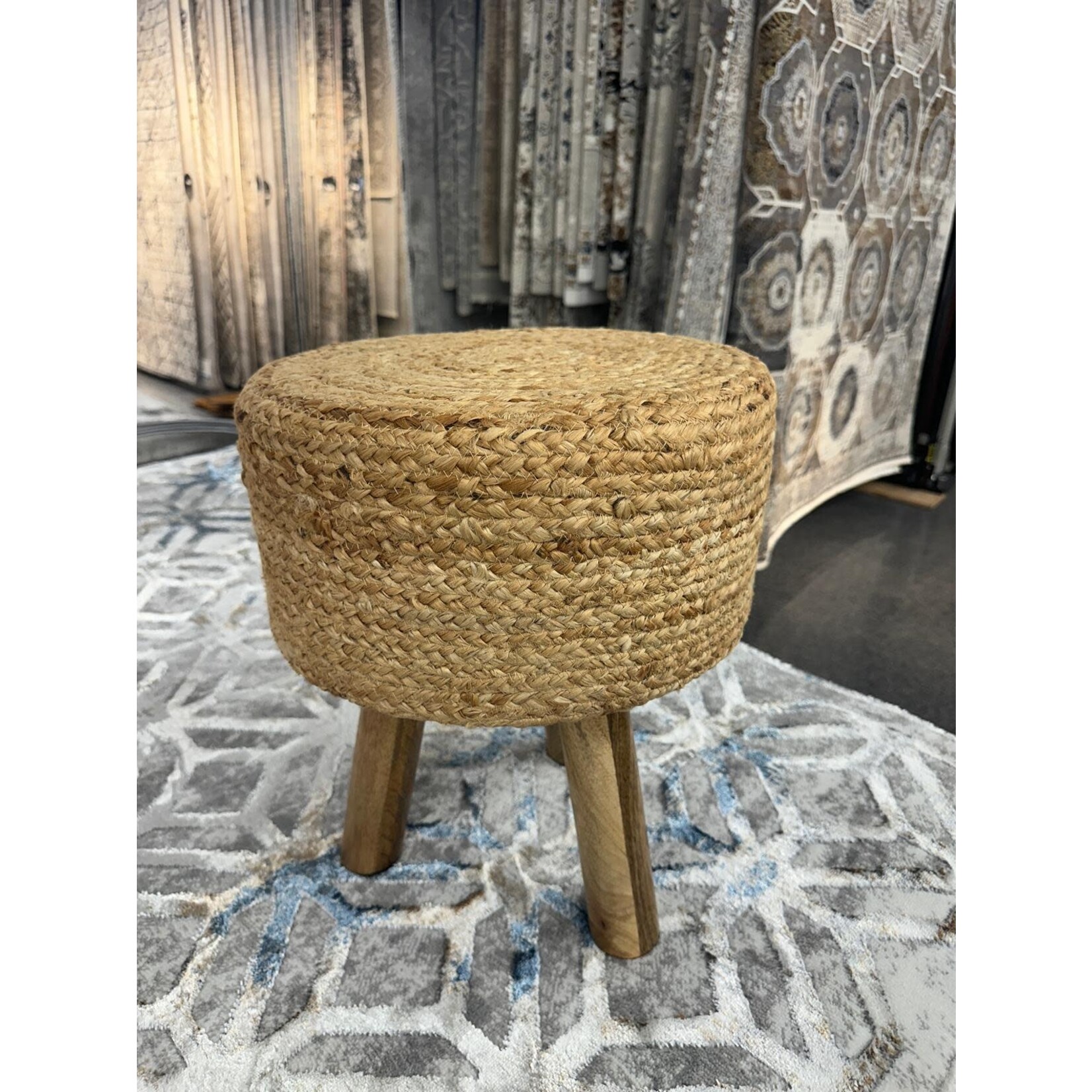 ZEN ZEN-950 Wooden Round Stool Upholstered Wool & Jute L-W-H: 35-35-40 cm