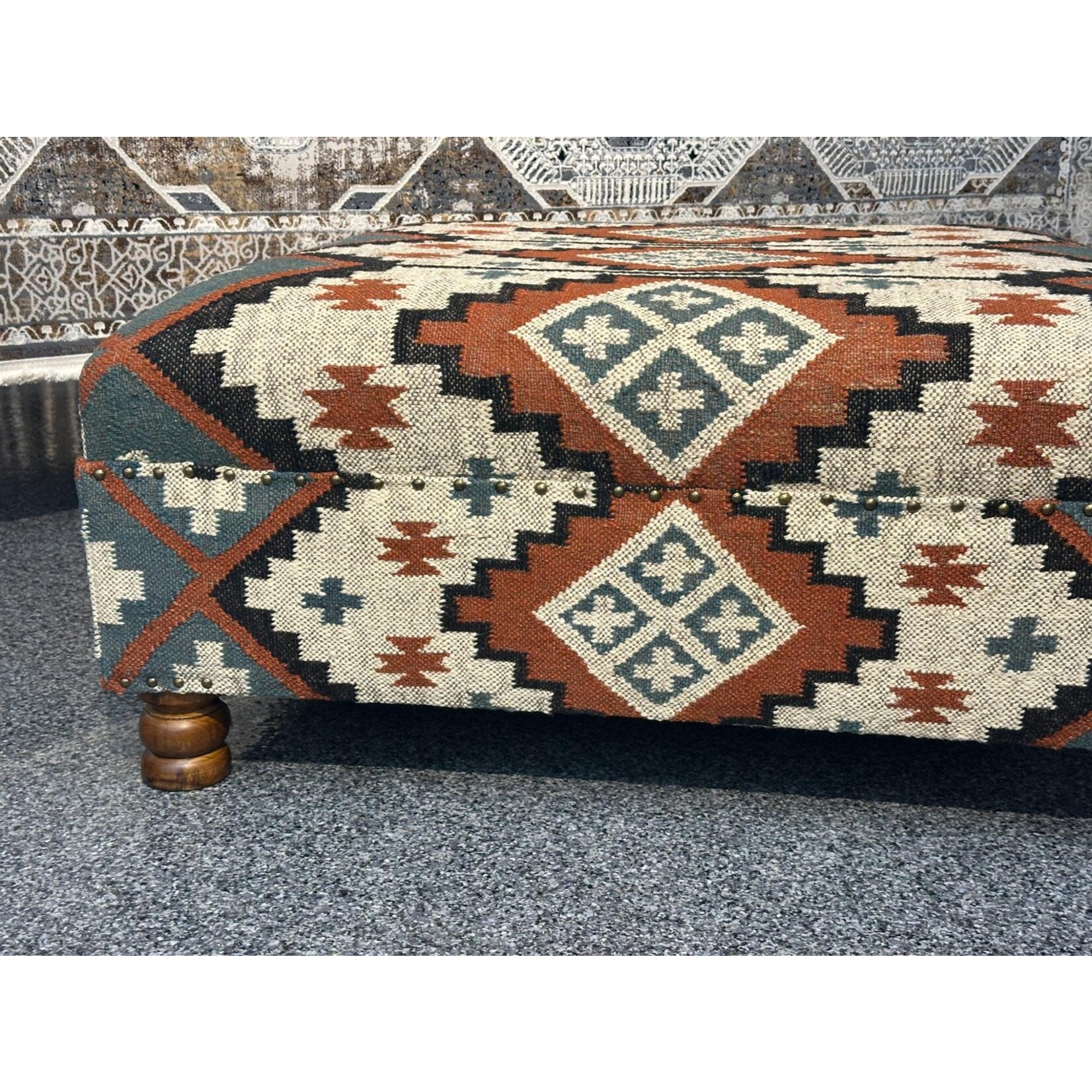 ZEN ZEN-869 Wooden Ottoman Upholstered Wool & Jute L-W-H: 100-100-45 cm