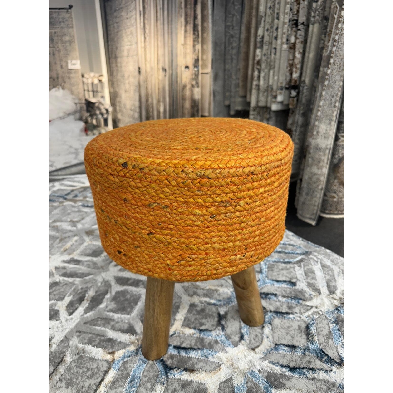 ZEN ZEN-951 Wooden Round Stool Upholstered Wool & Jute L-W-H: 35-35-40 cm