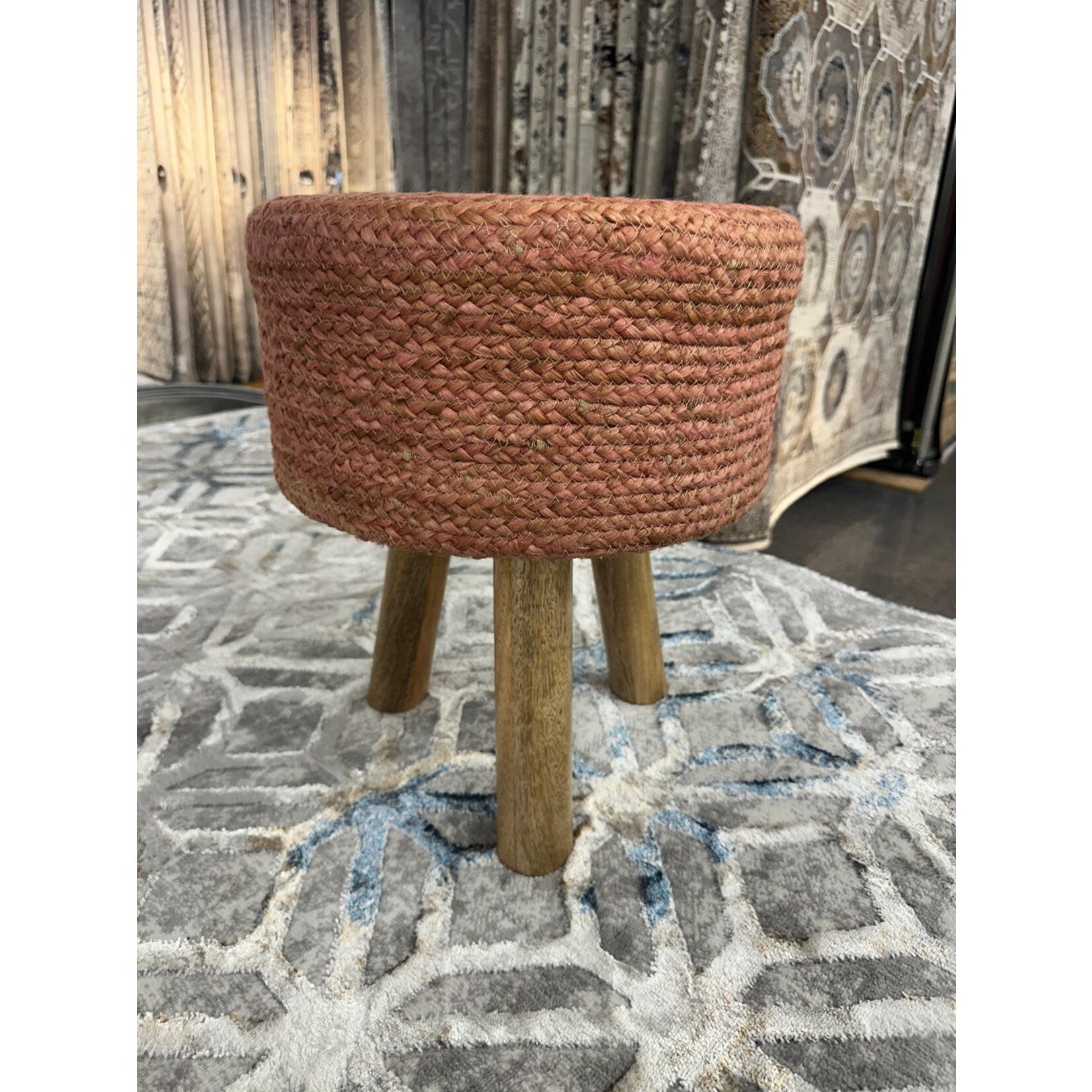 ZEN ZEN-952 Wooden Round Stool Upholstered Wool & Jute L-W-H: 35-35-40 cm