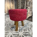 ZEN ZEN-953 Wooden Round Stool Upholstered Wool & Jute L-W-H: 35-35-40 cm