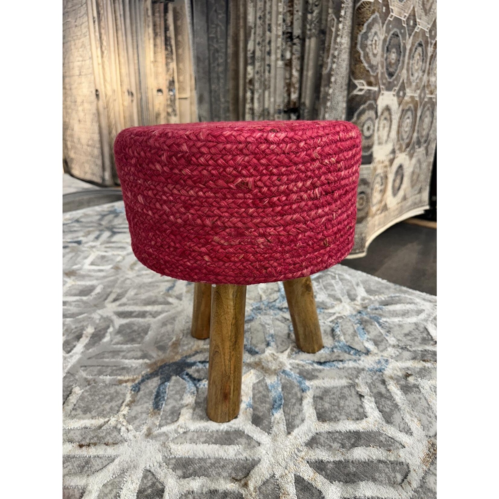 ZEN ZEN-953 Wooden Round Stool Upholstered Wool & Jute L-W-H: 35-35-40 cm