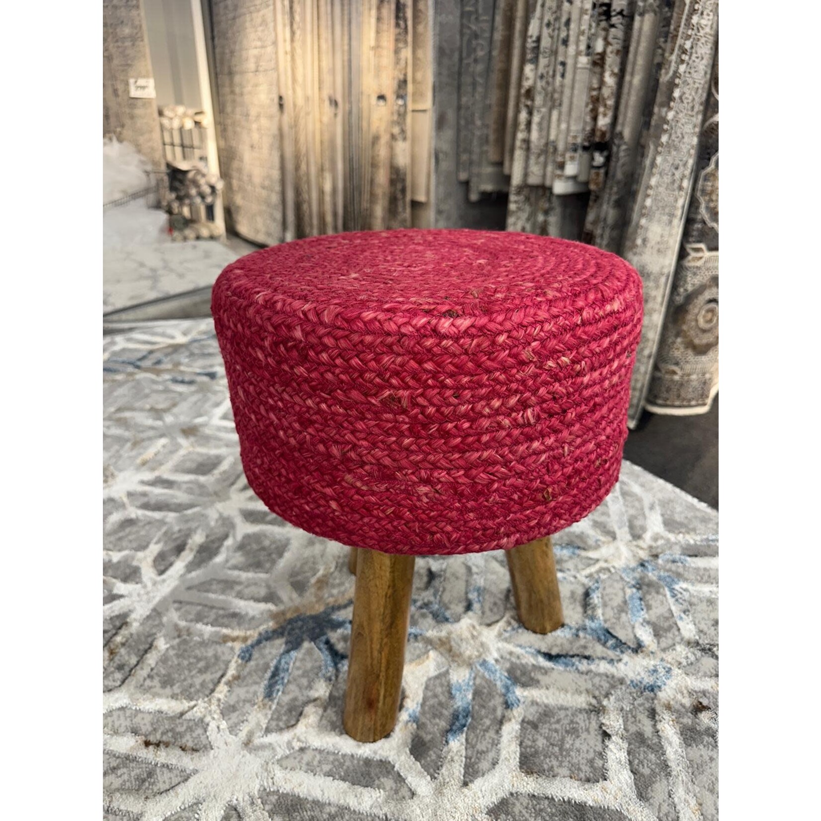 ZEN ZEN-953 Wooden Round Stool Upholstered Wool & Jute L-W-H: 35-35-40 cm