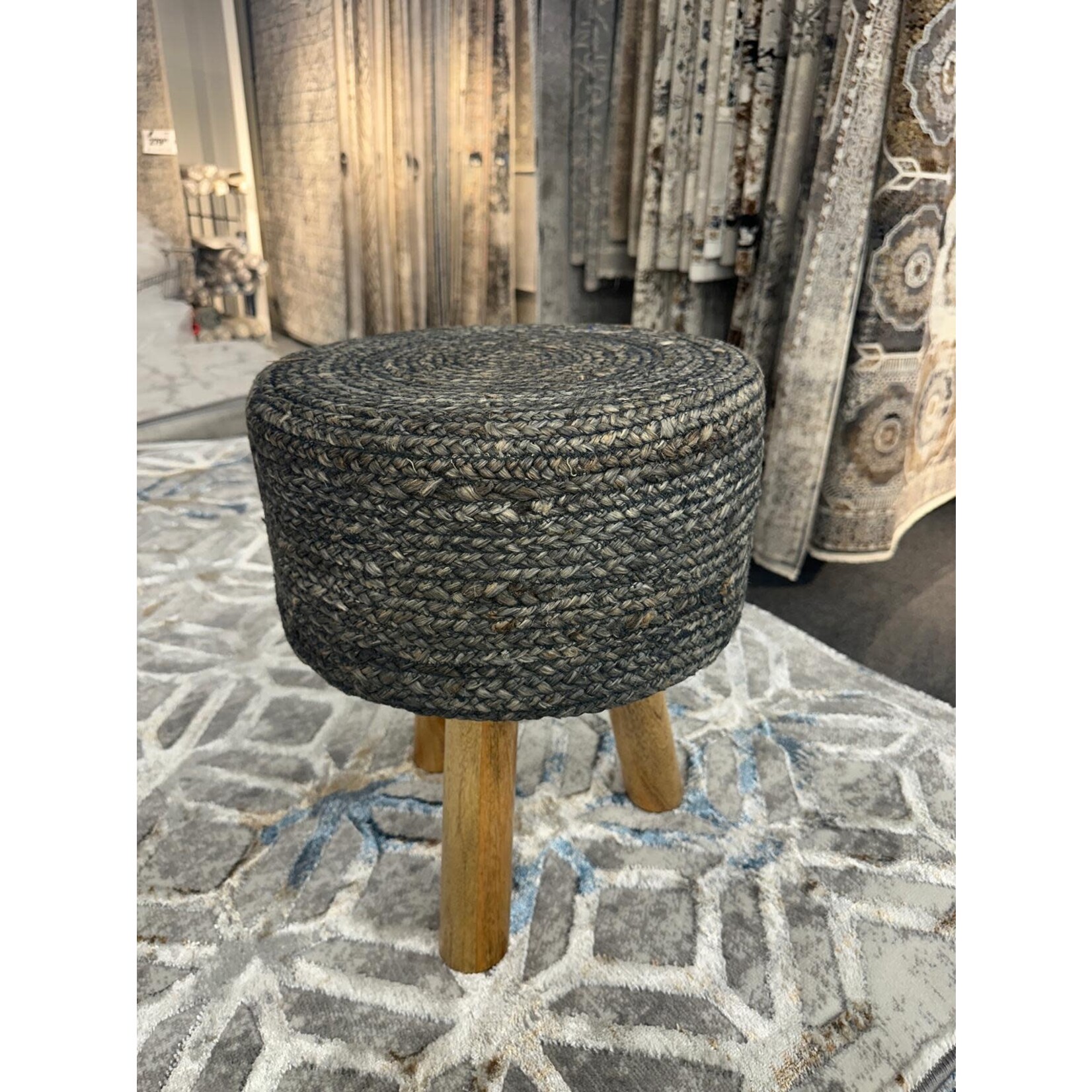 ZEN ZEN-954 Wooden Round Stool Upholstered Wool & Jute L-W-H: 35-35-40 cm