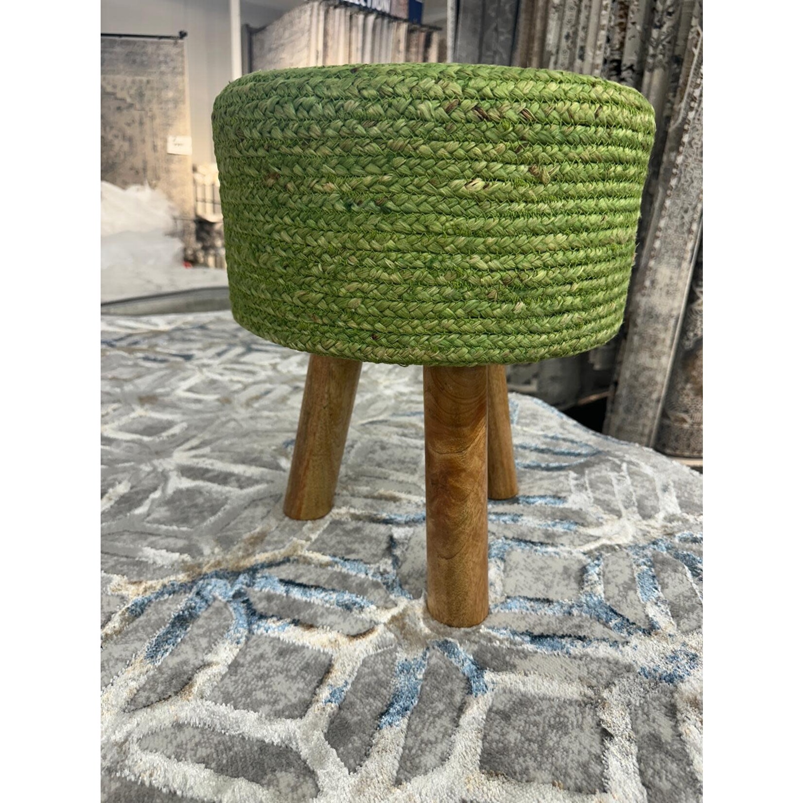 ZEN ZEN-956 Wooden Round Stool Upholstered Wool & Jute L-W-H: 35-35-40 cm