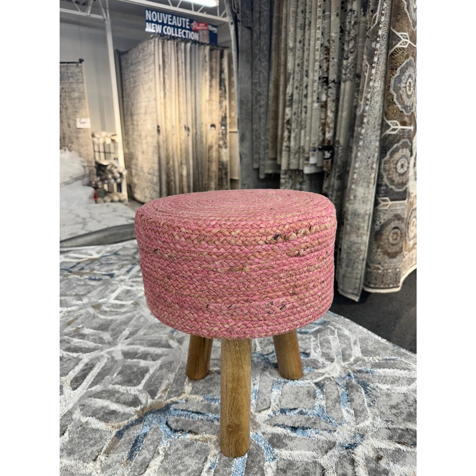 ZEN ZEN-957 Wooden Round Stool Upholstered Wool & Jute L-W-H: 35-35-40 cm