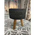 ZEN ZEN-958 Wooden Round Stool Upholstered Wool & Jute L-W-H: 35-35-40 cm