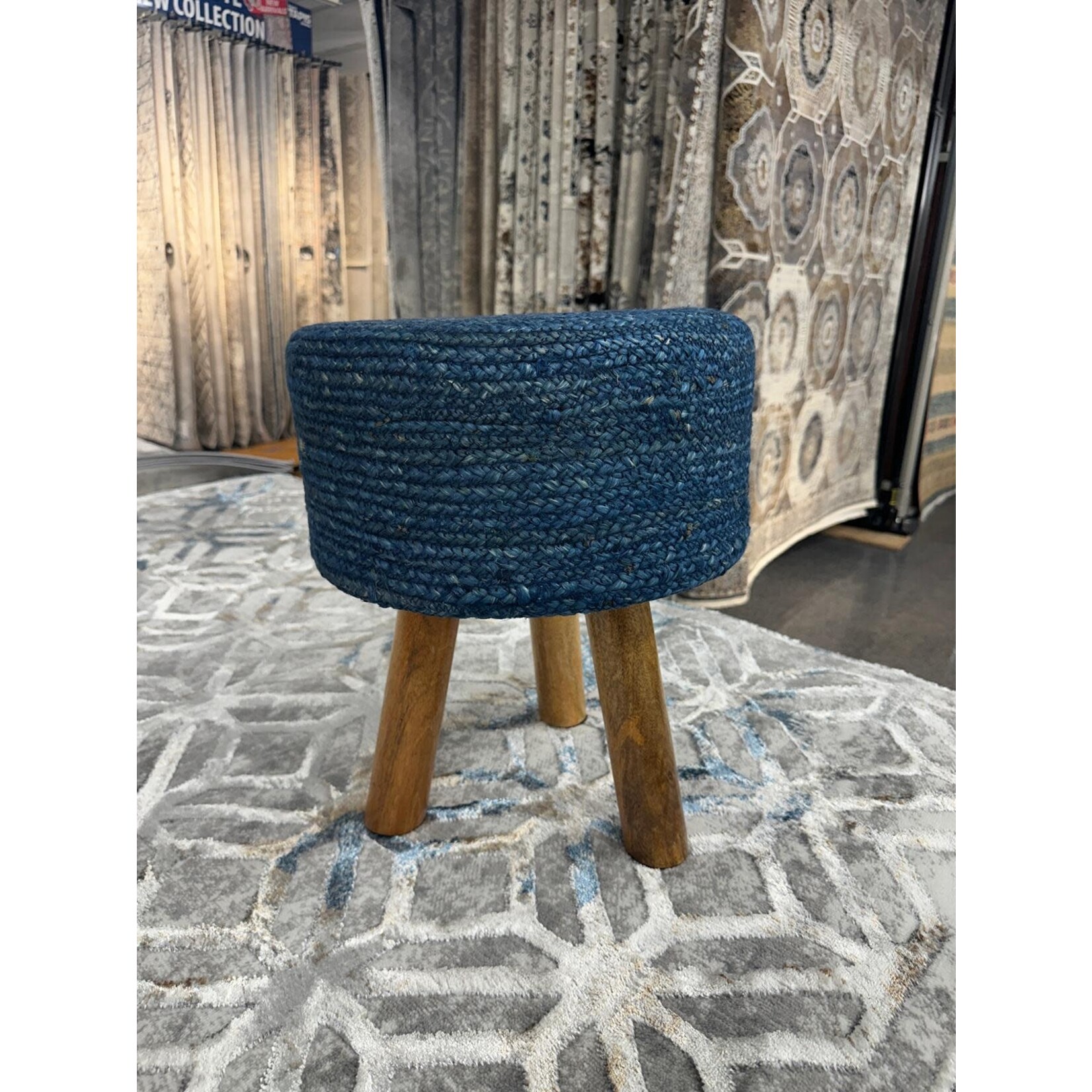 ZEN ZEN-959 Wooden Round Stool Upholstered Wool & Jute L-W-H: 35-35-40 cm