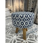 ZEN ZEN-962 Wooden Round Stool Upholstered Cotton Print L-W-H: 35-35-40 cm