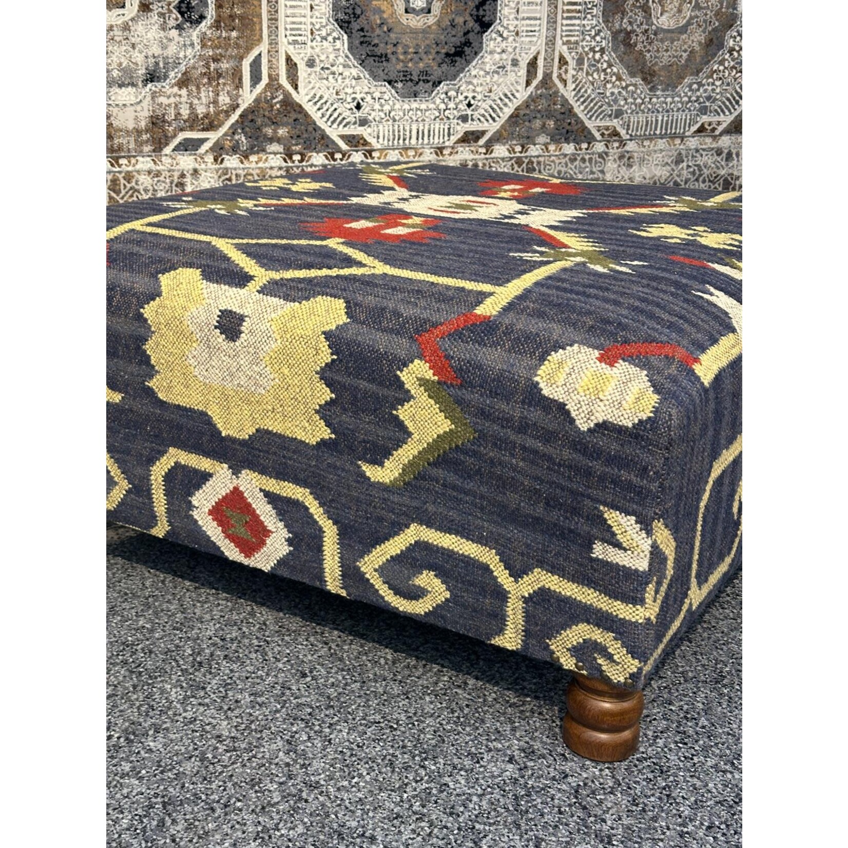 ZEN ZEN-2530 Wooden Ottoman Upholstered Wool & Jute L-W-H: 100-100-45 cm
