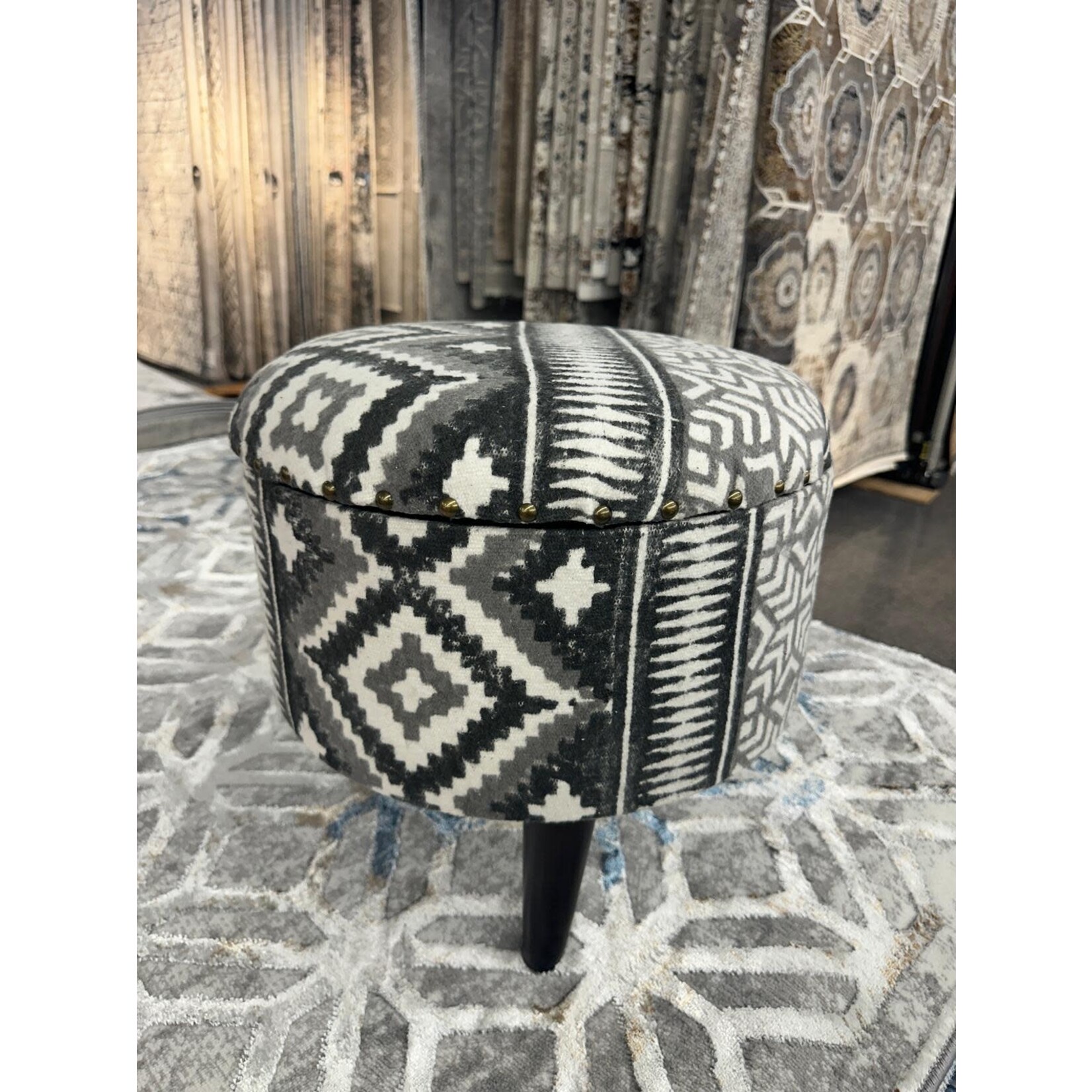 ZEN ZEN-4760 Wooden Round Storage Stool Upholstered Cotton Print L-W-H: 40-40-40 cm