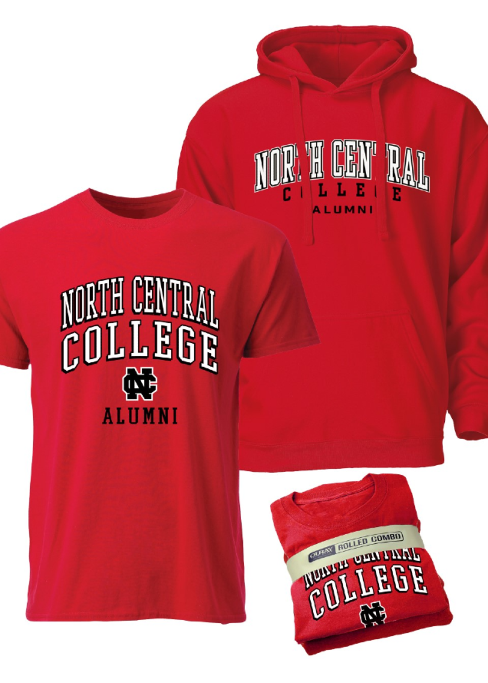 Ouray Sportswear North Central College Alumni Tee & Red Hoodie Bundle