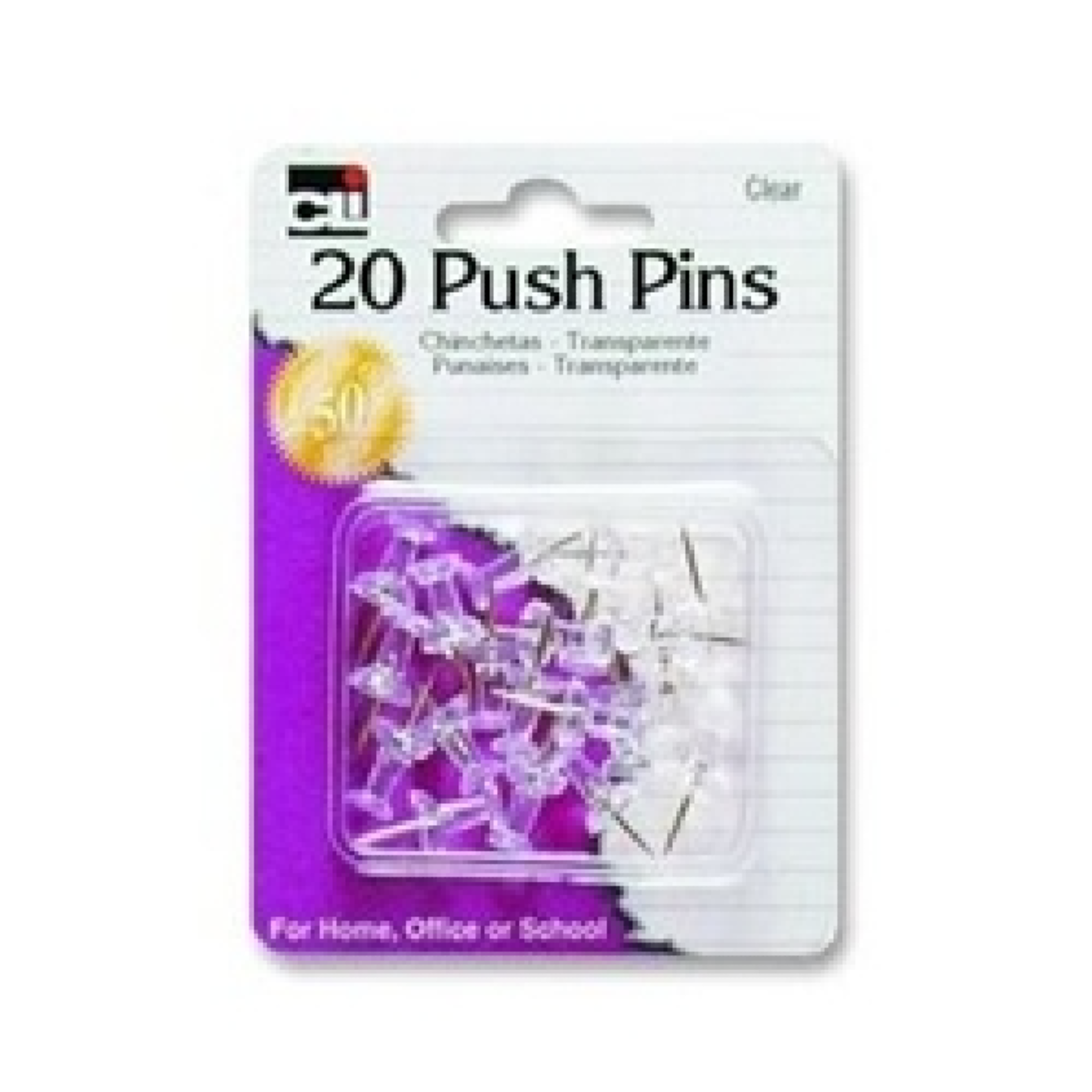 Charles Leonard Push Pins Clear .44in 20pk