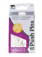 Charles Leonard Push Pins(Clear) .44in 60 Ct Reusable Box