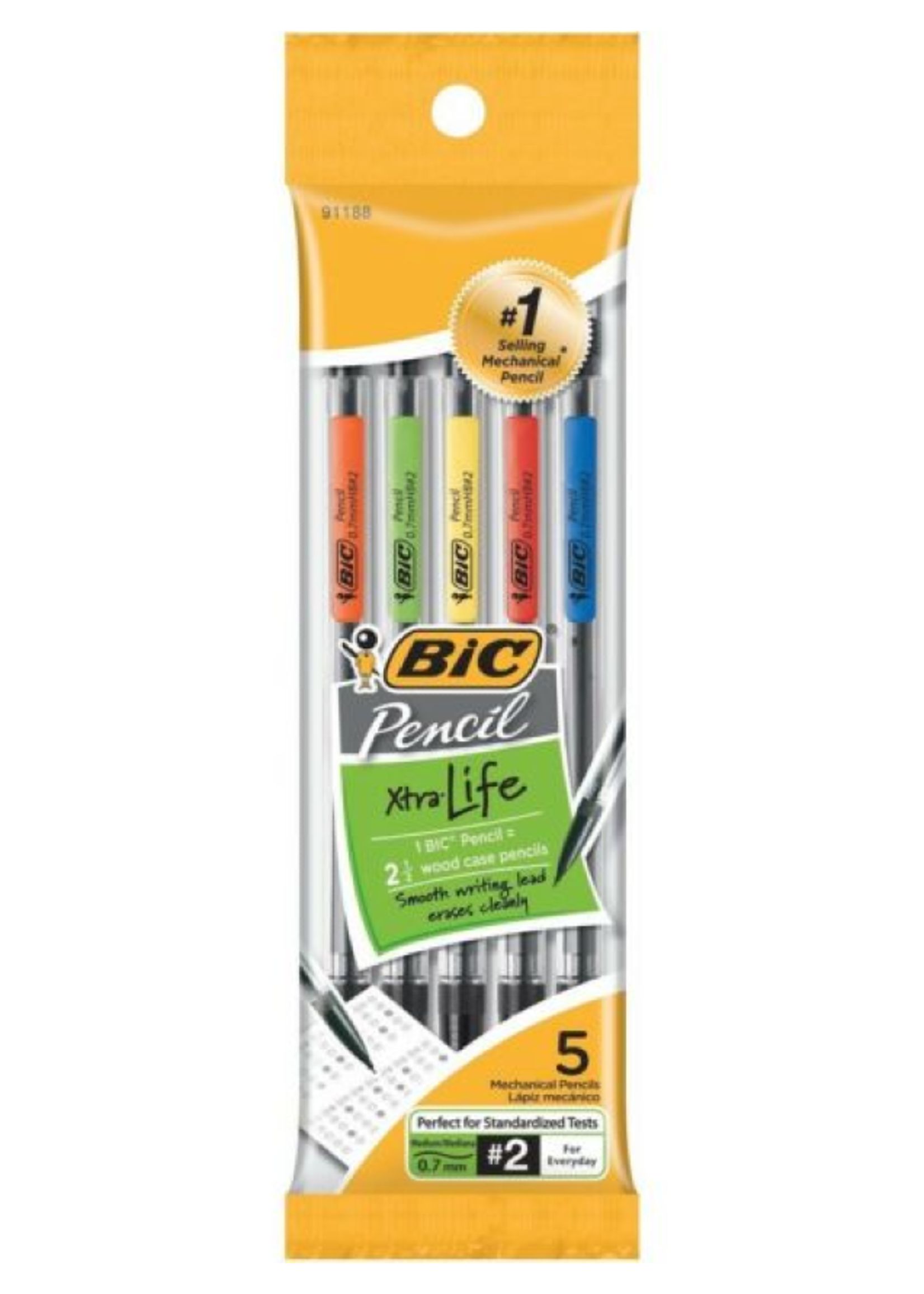 BIC Xtra Life Mechanical Pencil 5 Pack .7mm(Black) Clear - North