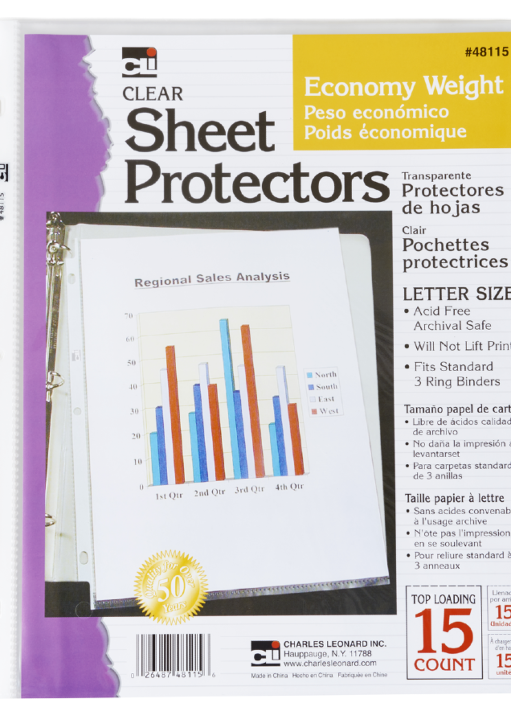 Charles Leonard Charles Leonard Sheet Protectors Clear 8.5x11 set of 15
