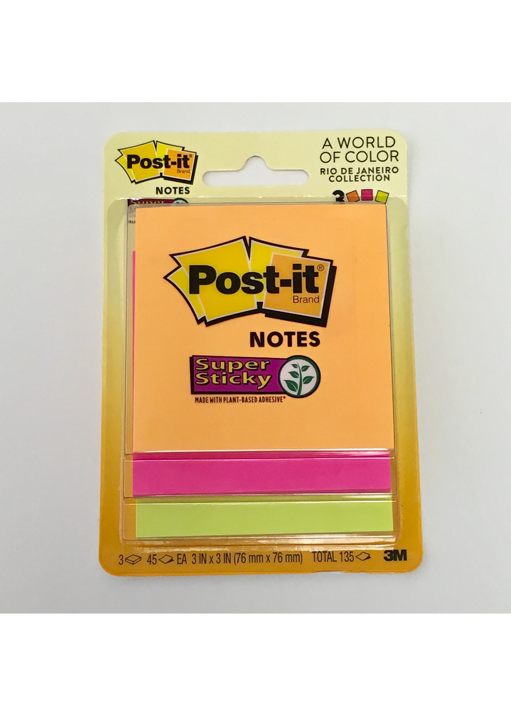 Post-It Post-It Super Sticky Notes Asst 3x3in 3Pk BP 45 Sht/Rio de