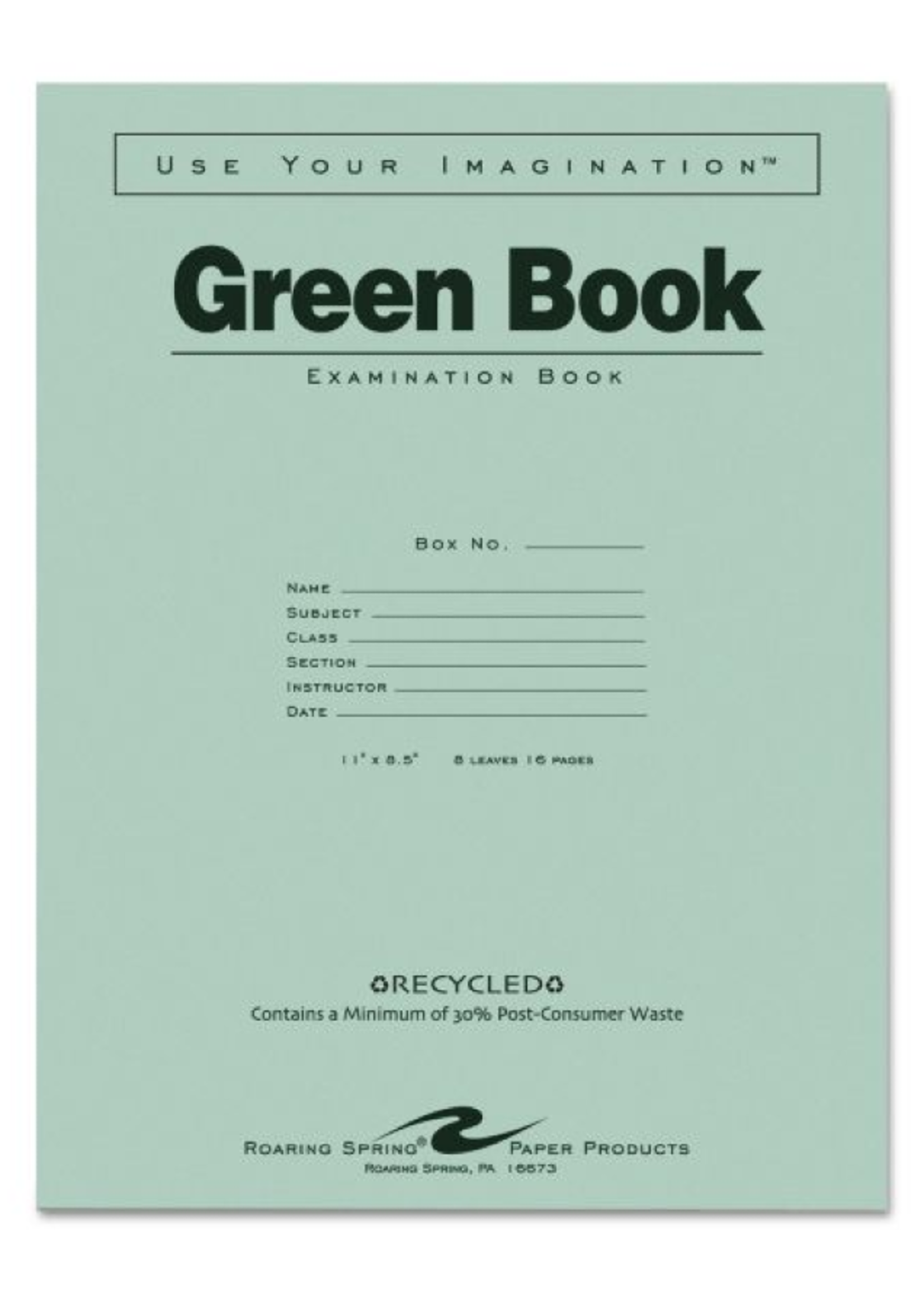 Roaring Spring Roaring Springs Green Examination Book 8.5x11in 8sht