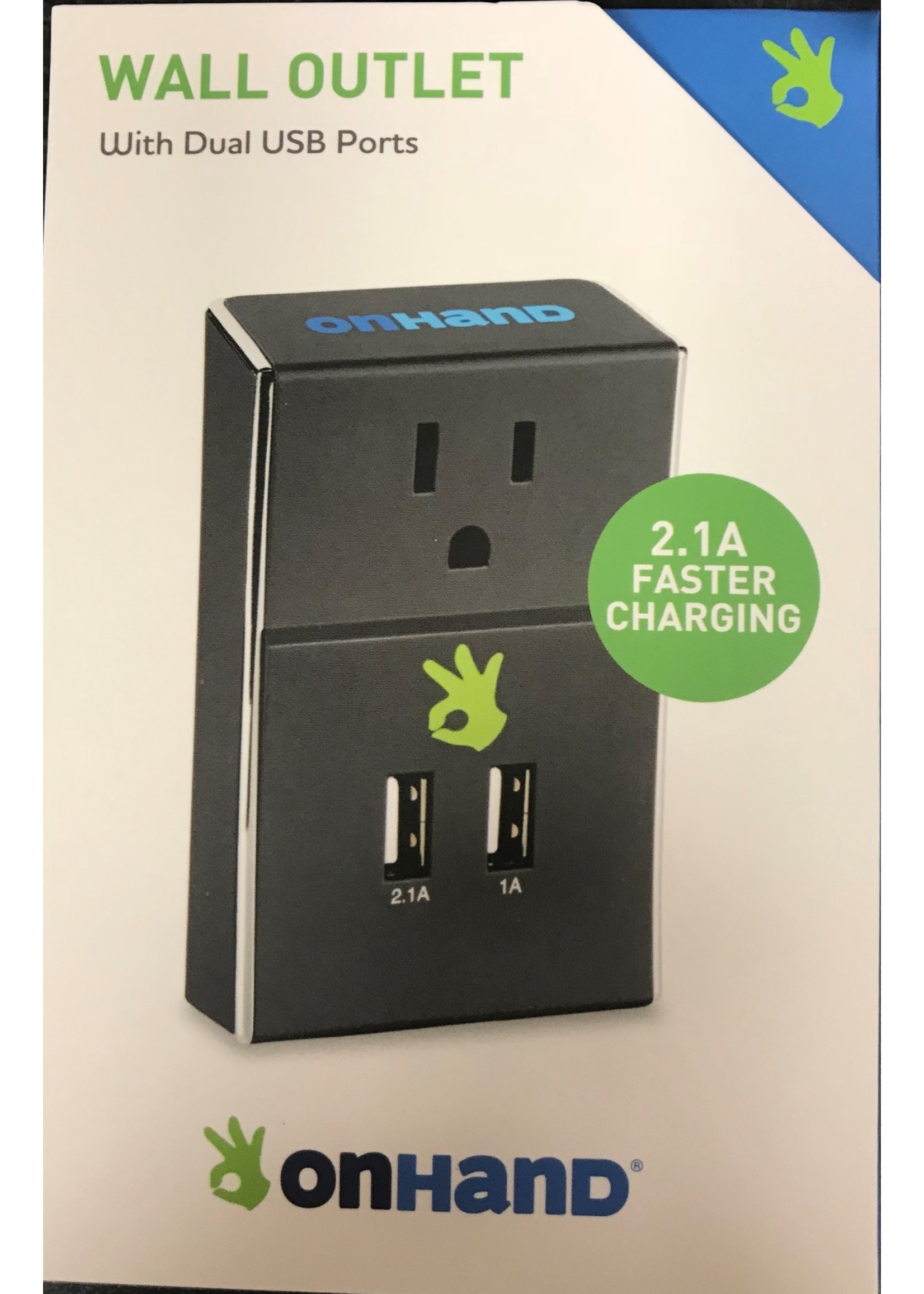OnHand OnHand Black USB Wall Outlet with Dual USB Ports