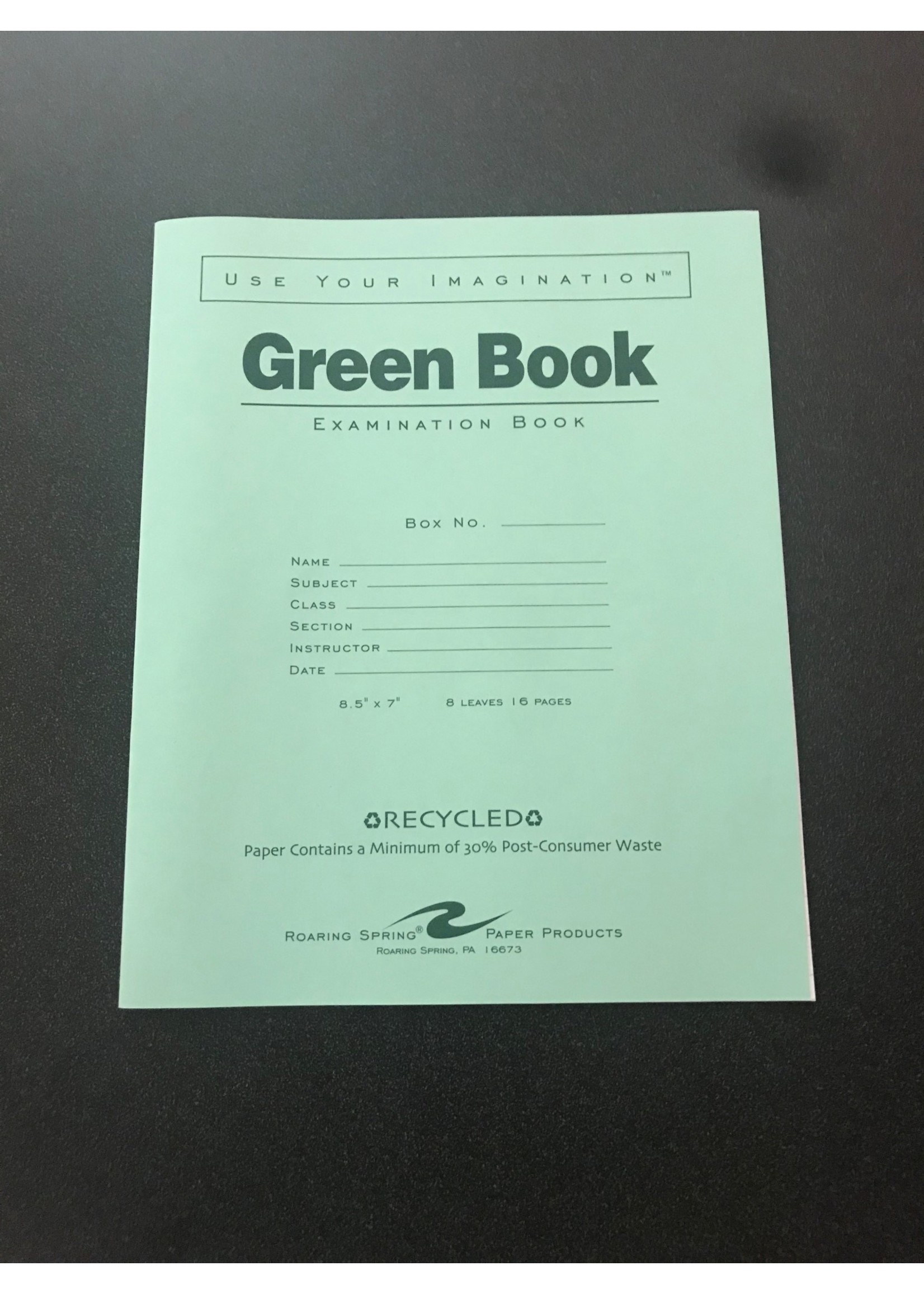 Roaring Spring Roaring Springs Examination Green Book 8.5" x7" 6sht