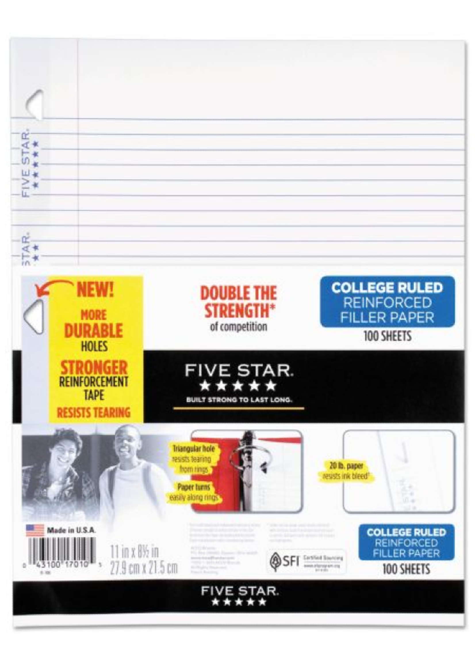 Five Star Five Star Reinforced Filler Paper 8.5x11, 100 Sheets