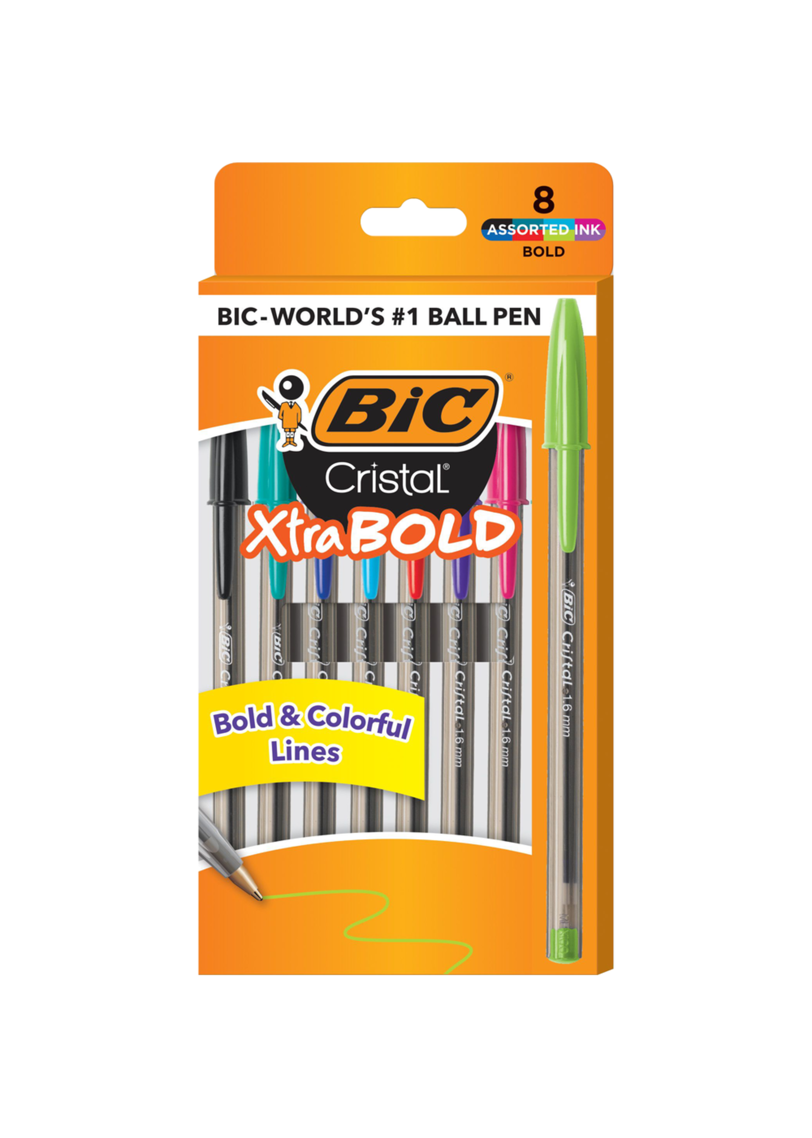 BIC Cristal Xtra-Bold – Pacco Da 10 Penne A Sfera Con Punta 1.6 Mm, Inchiostro Assortito (nero, Blu, Rosso, Verde, Viola, Rosa, Azzurro)