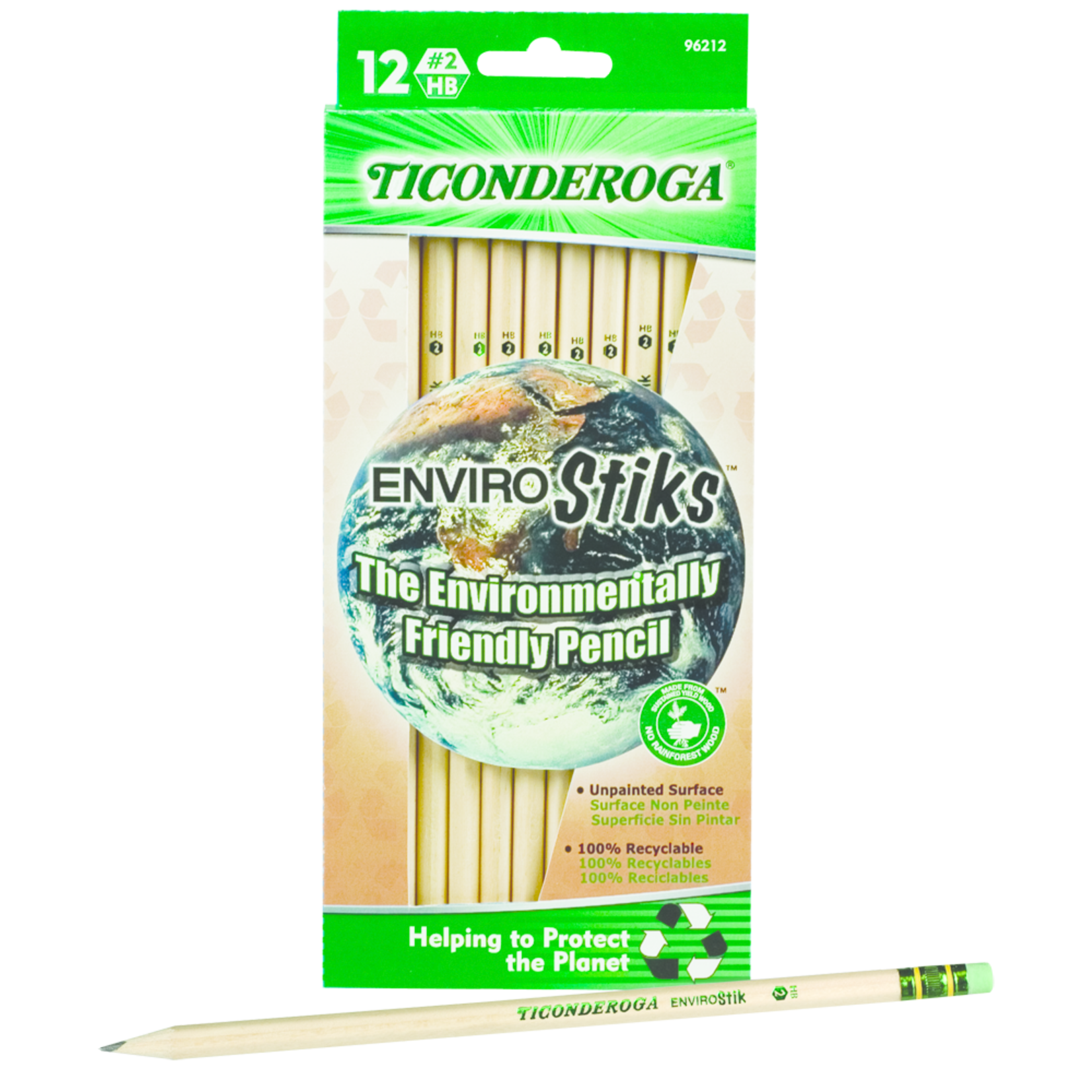 Ticonderoga Ticonderoga Envirostik Woodcase Pencil - Natural #2 12Pk